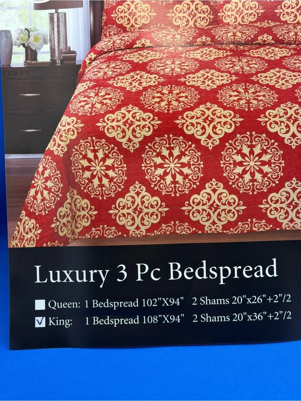 New king size bedspread/Quilt set 3PCS oversized Red Gold